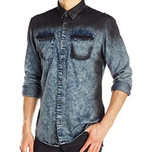 Distressed Oil-Slick Denim Shirt by Calvin Klein